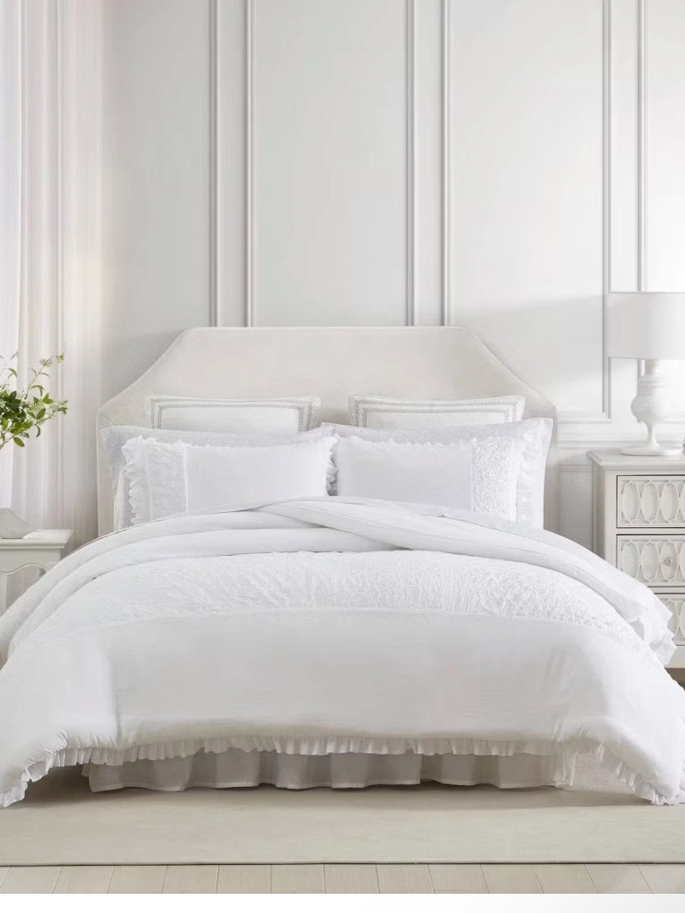 Laura Ashley Comforter Set Eyelet Embroidery Ruffle Modern White Twin